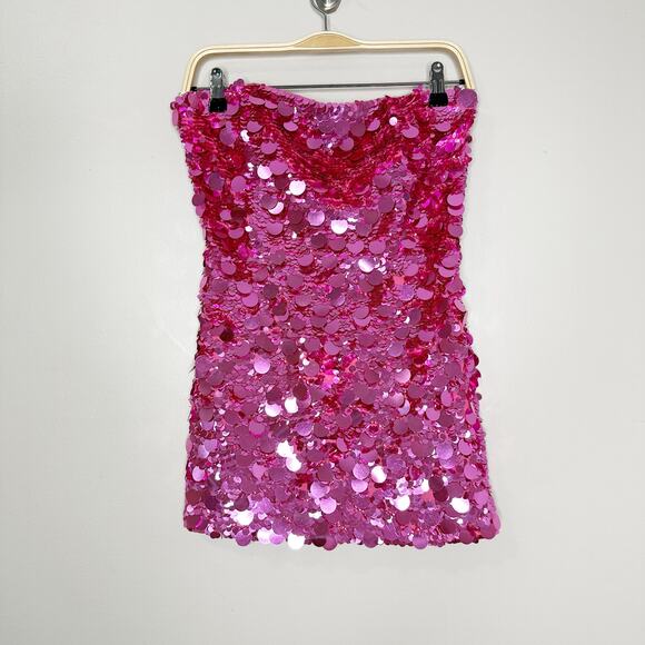 Retrofete Nolia Candy Pink Sequined Fitted Mini Dress Medium - Picture 3 of 8